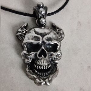 Rare Biker Skull Sterling Pendant Necklace by Dussault Custom Ink x Bloodline